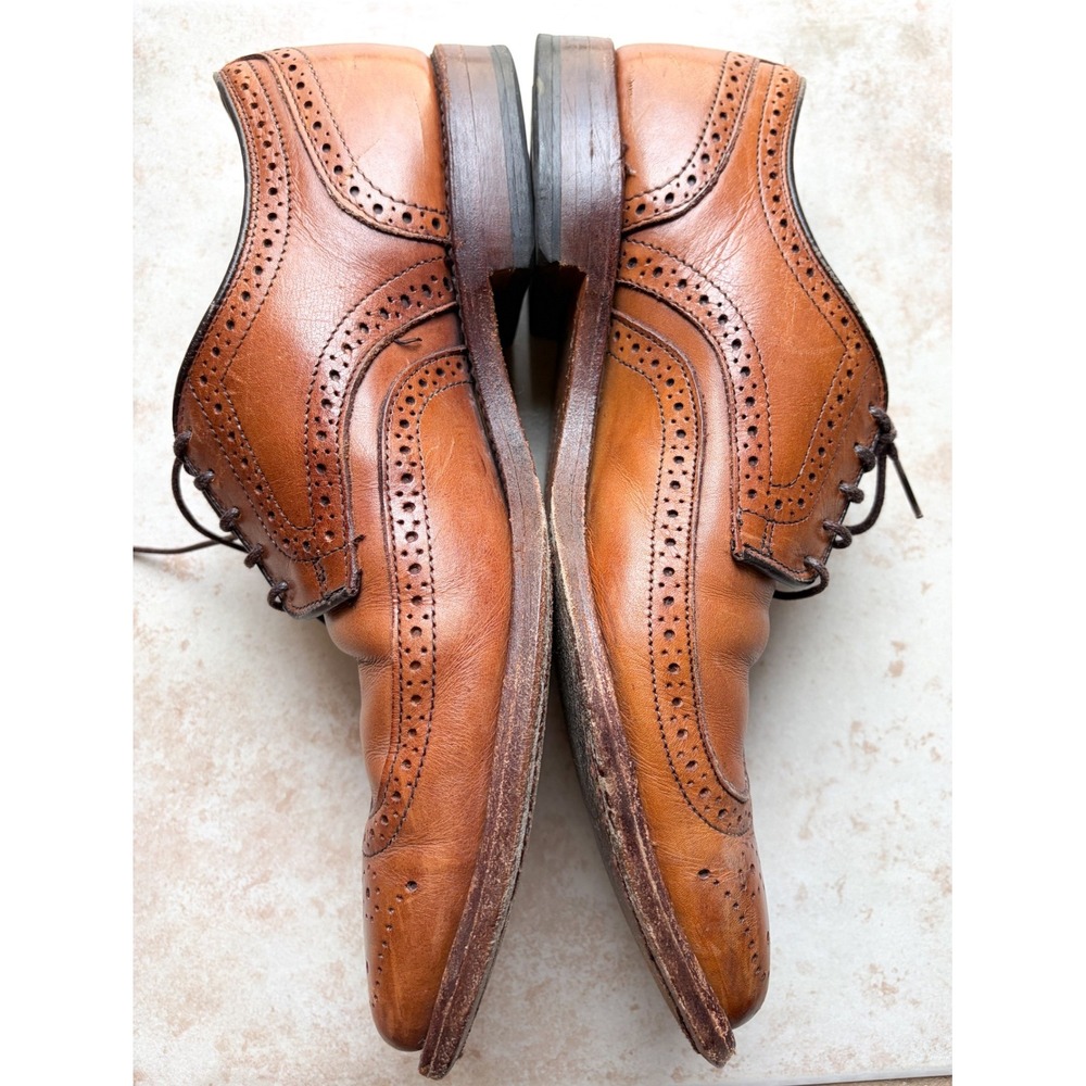 Allen Edmonds Stuttgart Shoes Mens 9 Brown Leather Wingtip Brogue Oxford - Picture 2 of 7